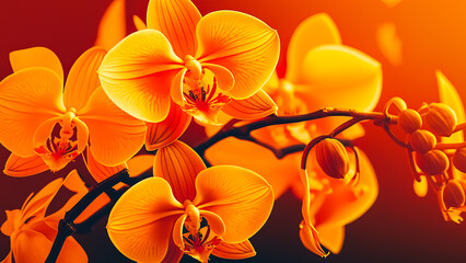 Beautiful orange orchid on orange background