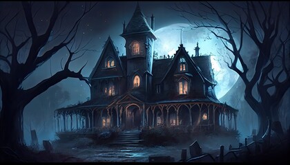 halloween background with creepy house. generative ai