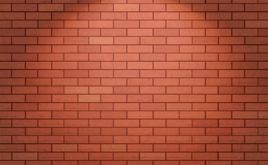 Red Brick wall texture with spotlight. Vintage Textured Background in realistic style. Vector illustration