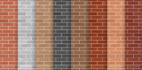 Brick wall texture set. Vector realistic grunge textured backgrounds collection