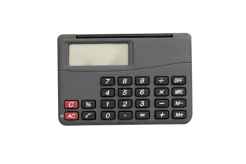 The calculator is a normal isolated office, transparent background, png.