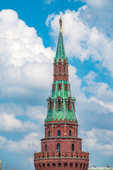 Vodovzvodnaya Tower at southwestern corner of Moscow Kremlin, overlooking Moscow River. Moscow, Russia