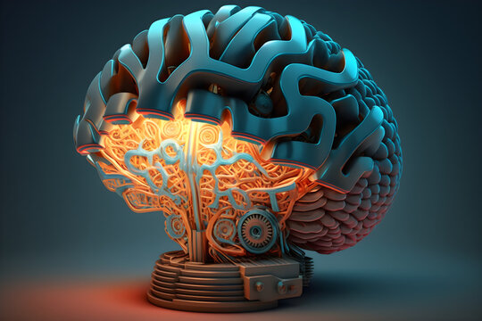 brain with a education ideas, new discoveries and scientific inventions, books, lamp, gear wheels, puzzle