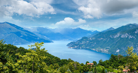 Fototapeta na wymiar Alpine Lake Como summer view from mountain top (Italy)