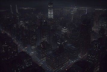 Naklejka premium city at night, aerial view, generative ai