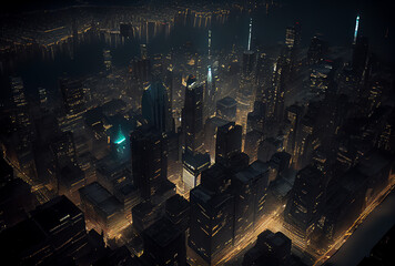 city at night, aerial view, generative ai
