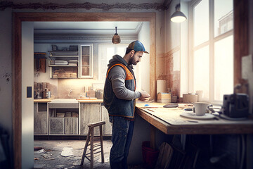 man in a house under construction real estate house construction site