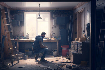 Fototapeta premium man in a house under construction real estate house construction site