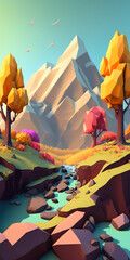 Low Poly landscape graphic, perfect background for gaming app