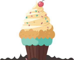 Muffin chocolate cupcake with cherry vector isolated on white background