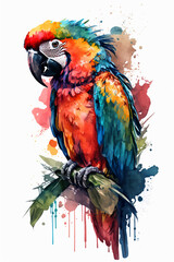 Watercolored colorful parrot. Generative AI