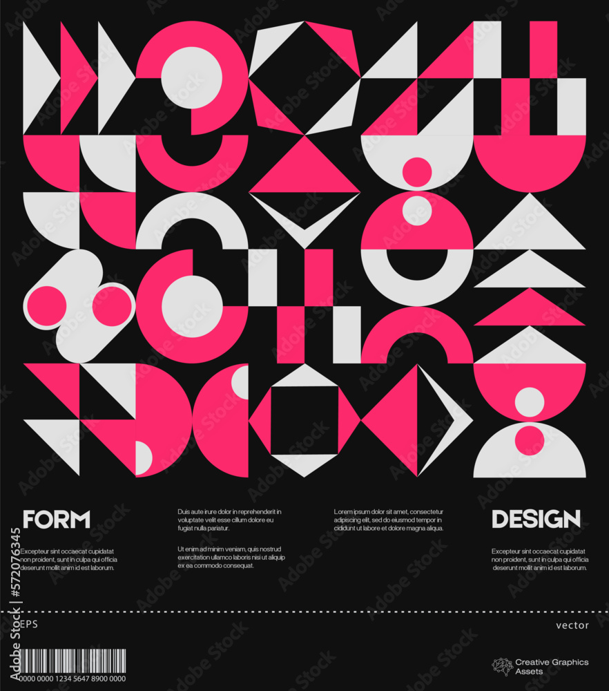 Aufkleber swiss poster design template layout with clean typography and minimal vector pattern with colorful a