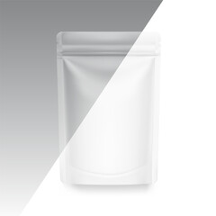 Transparent clean pouch bag mockup. Vector illustration. Front view. Mockup will make the presentation look as realistic as possible. EPS10.	