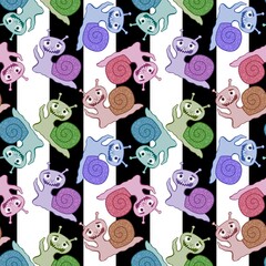 Fototapeta premium Cartoon animals seamless cute snails pattern for kids clothes print and wrapping paper and fabrics and linens