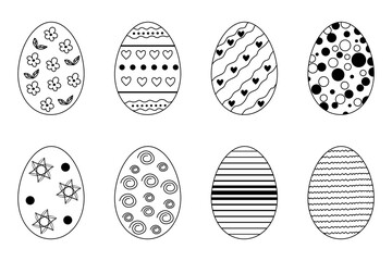 Set of Easter eggs in hand drawn doodle style. Happy Easter hand drawn isolated on white background.