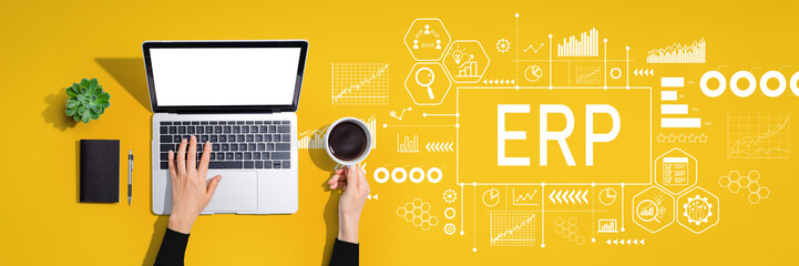 ERP - Enterprise resource planning theme with person using a laptop computer