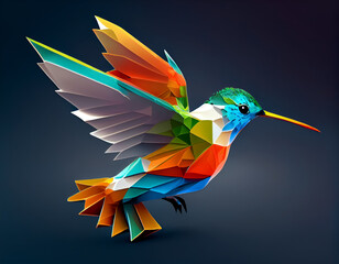 Fototapeta premium Colorful cute flying 3d humming bird, AI-generated