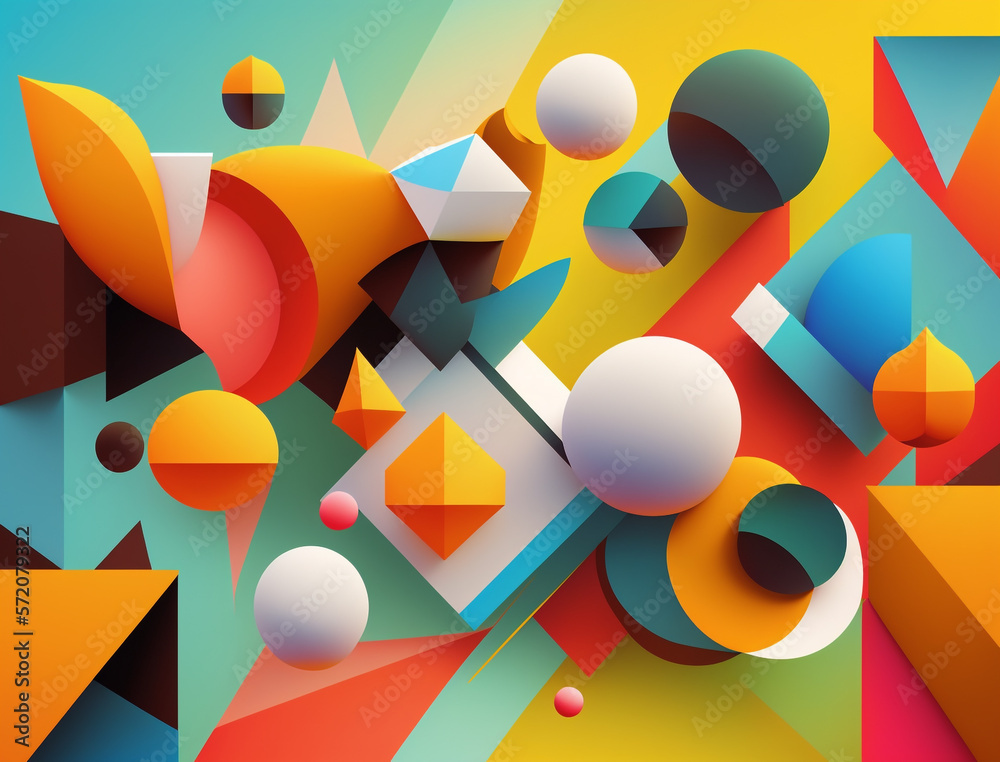 Wall mural eye-catching image showcases a mesmerizing abstract composition of geometric shapes in bold and brig