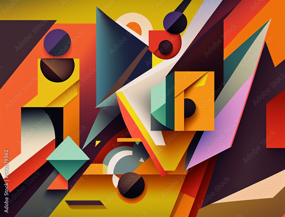 Wall mural eye-catching image showcases a mesmerizing abstract composition of geometric shapes in bold and brig