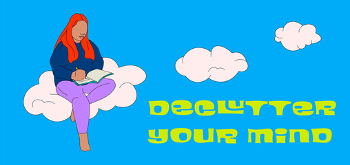 Declutter your mind - Banner of a girl writing in a journal (2)