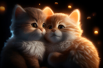 Generative AI, a couple of cartoon kittens in love.