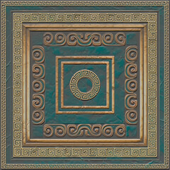 Marble art Deco emboss 3d seamless pattern. Luxury greek vector marble textured background. Embossed ancient style inlaid marble pattern. Modern textured design with cobald, verdigris, inlaids