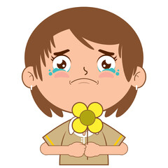 girl holding flower crying face cartoon cute