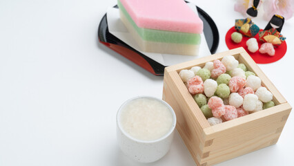 日本の文化・ひな祭りイメージ｜雛あられ・ひし餅・甘酒