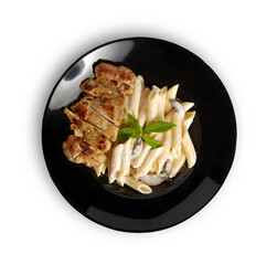 Penne Pasta With Grilled Chicken Aerial View Isolated PNG File Transparent Background