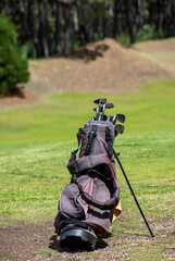 Campo de deporte de golf con un verde e impecable césped en verano