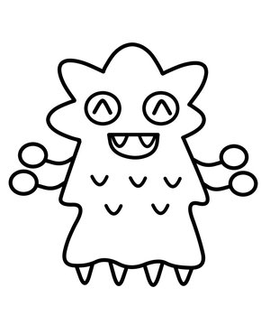 Monster Coloring page. Colorless funny cartoon alien. Preschool educational activity.