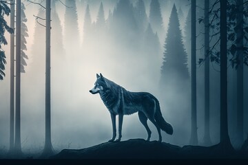 image, mystic wolf in the forest, generative ai