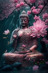 Tuinposter This image shows an epic bodhisattva statue with a serene sunset in the background. © Prasanth