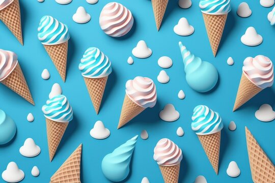 Fondo divertido helados color azul, creado con IA generativa