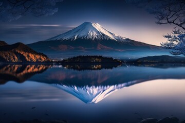 Fototapeta na wymiar image, fuji mountain in kawuaguchiko lake japan, generative ai