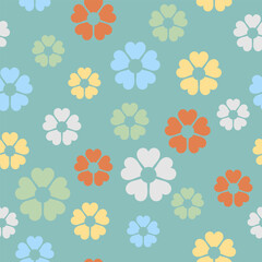 Groovy 60s seamless pattern. Retro colorful fashion print. Vintage 70s textile design. Geometric floral vector illustration