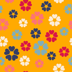 Groovy 60s seamless pattern. Retro colorful fashion print. Vintage 70s textile design. Geometric floral vector illustration