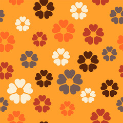 Fototapeta na wymiar Groovy 60s seamless pattern. Retro colorful fashion print. Vintage 70s textile design. Geometric floral vector illustration