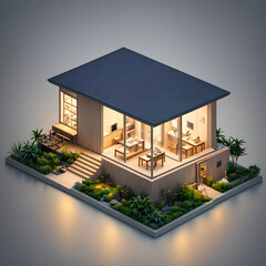 3D reference model of a cute small house for warm climate, AI generated - obrazy, fototapety, plakaty