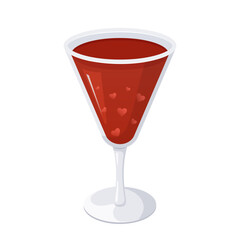 Love potion in glass. Red cocktail with hearts in goblet. Valentine's day. Vector illustration in flat cartoon style.