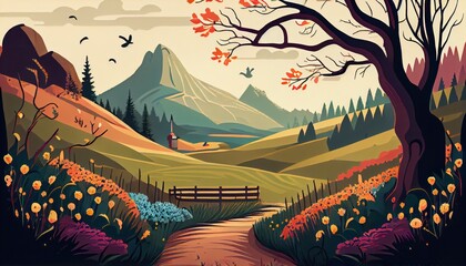 Spring Landscapes: A Timeless Inspiration for Art and Poetry, vector style generative ai