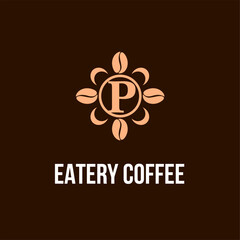 Letter P with Coffee Bean Icon for Cafe, Coffee Shop, Bean Company Logo Idea Template