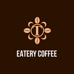 Letter T with Coffee Bean Icon for Cafe, Coffee Shop, Bean Company Logo Idea Template