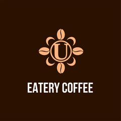 Letter U with Coffee Bean Icon for Cafe, Coffee Shop, Bean Company Logo Idea Template