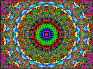 Abstract, Mandala Style Circular design, with Intricate Patterns, and Shapes, 3d, within a Border