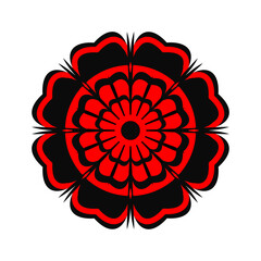 Black red flower on white background Round ornament Abstract flower element for creative design tasks Mandala Vector illustration