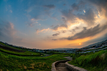 View of a town surrounded by mountains