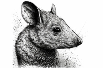 The Tiny Trunked: A Portrait of an Elephant Shrew in Ink Illustration Style