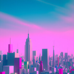 pop up pink New York City skyline with skyscrapers illustration