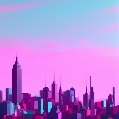 Fototapeta na wymiar pop up pink New York City skyline with skyscrapers illustration